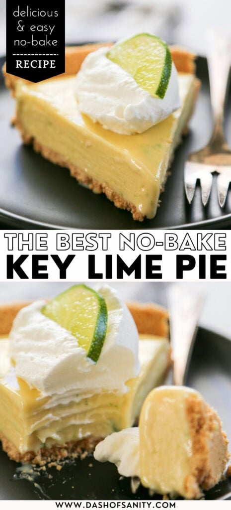collage image with recipe title of no bake key lime pie