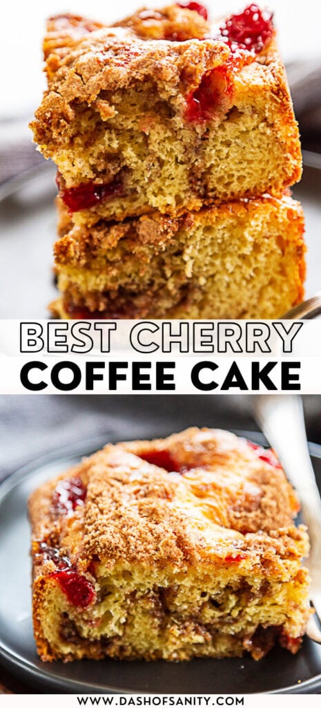 collage image of cherry coffee cake with recipe title