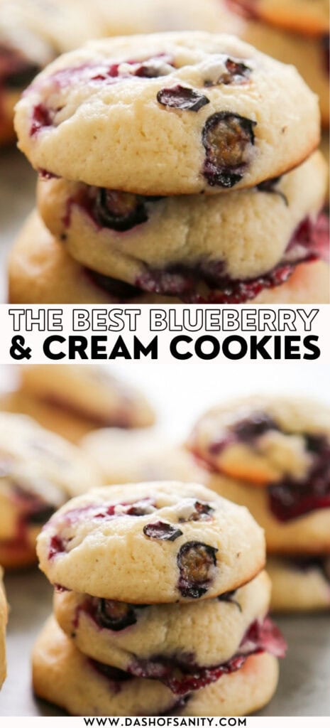 collage image of blueberries and cream cheese cookies with recipe title