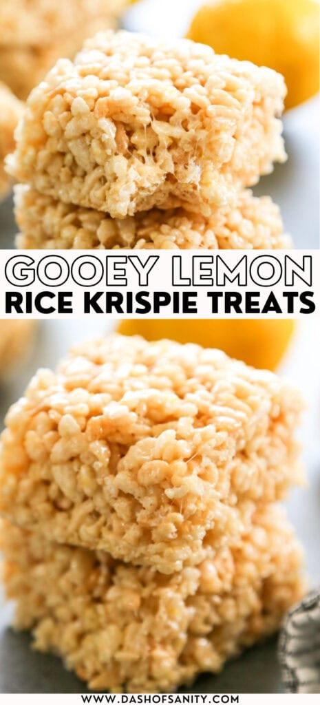 lemon rice krispie treats collage image with recipe title