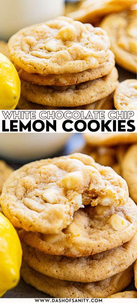collage image of white chocolate chip lemon cookies with recipe title