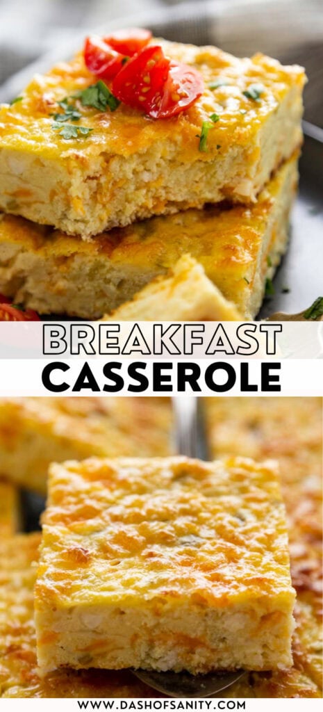 collage image of breakfast casserole with recipe title