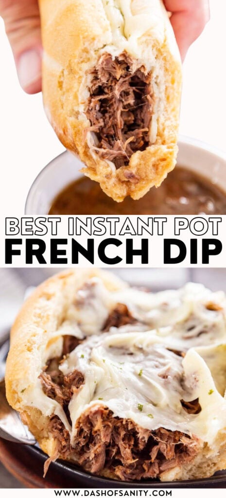 collage image of instant pot french dip