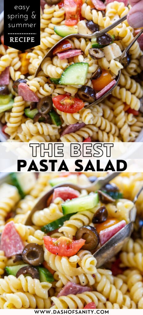collage image for pinterest of easy pasta salad recipe