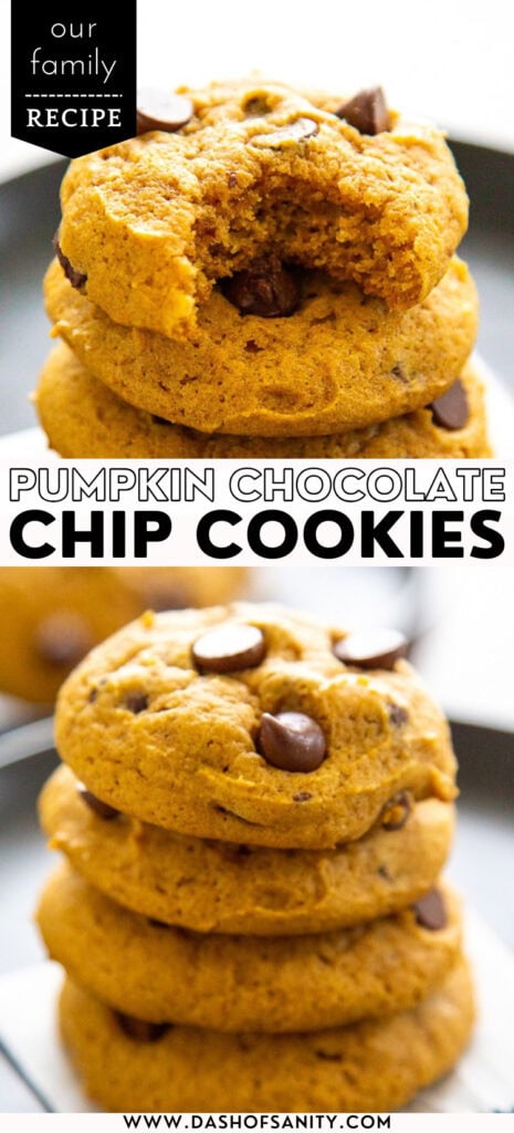 pumpkin chocolate chip cookies stacked