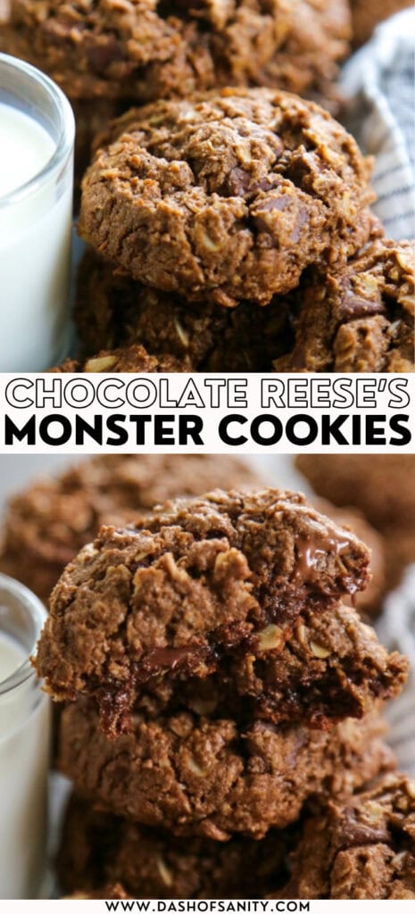 collage image of Reese’s Chocolate Monster Cookies