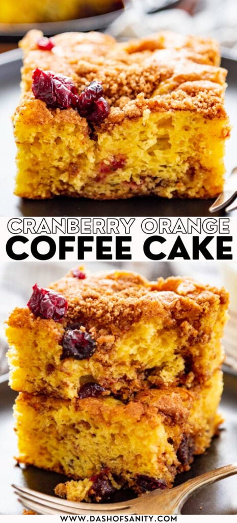 collage image with recipe title cranberry coffee cake