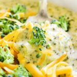 bowl of broccoli and cheese soup with spoon