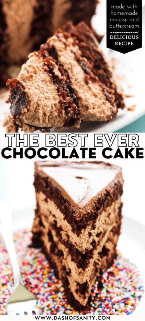 collage image of chocolate cake with chocolate mousse and buttercream