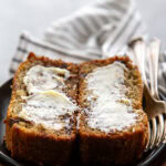 buttered banana bread on plate