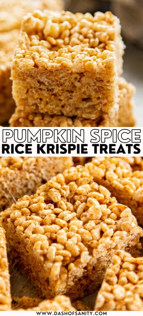 collage image of rice krispie treat with pumpkin spice