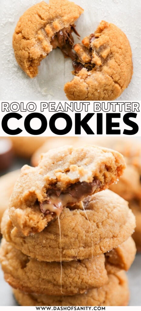 rolo peanut butter cookies collage with recipe title