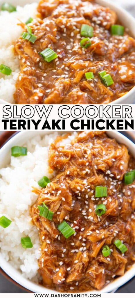 collage image of teriyaki chicken and rice with recipe title