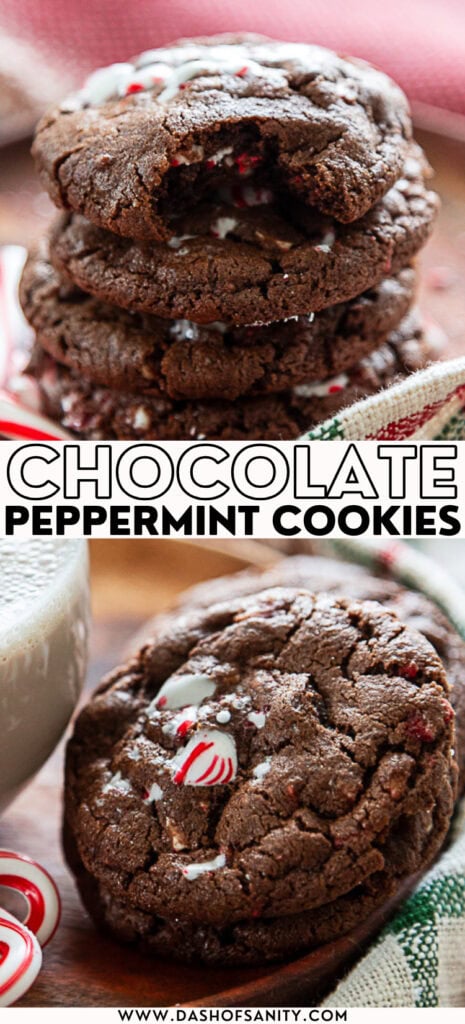 chocolate peppermint cookies collage with recipe title