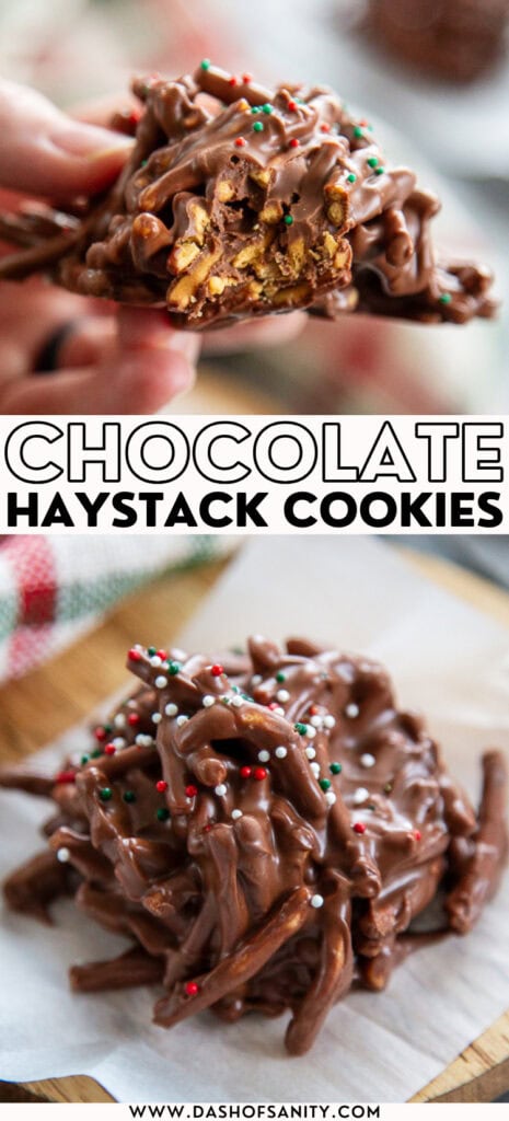 collage image of chocolate haystack cookies