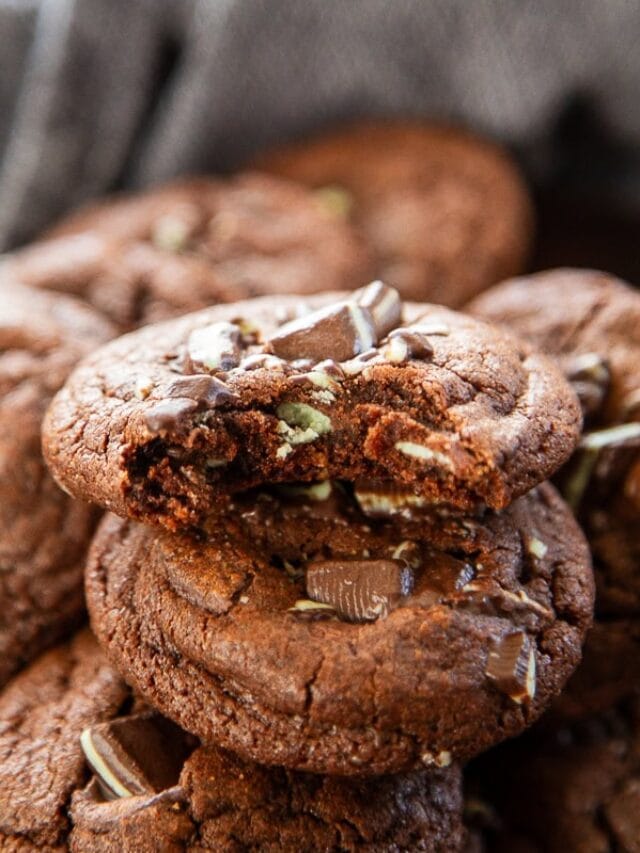 chocolate mint cookies with bite out of one