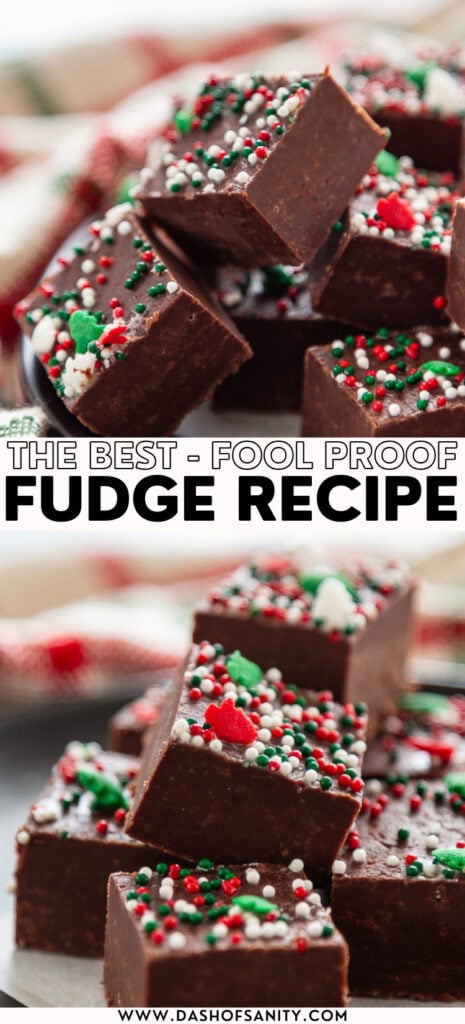 collage image fool proof fudge with recipe title