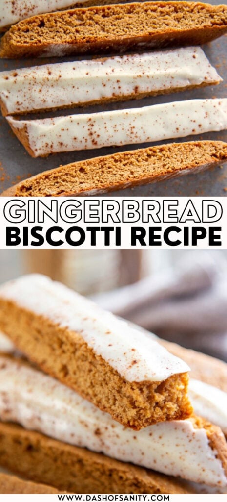 gingerbread biscotti recipe collage image with recipe title