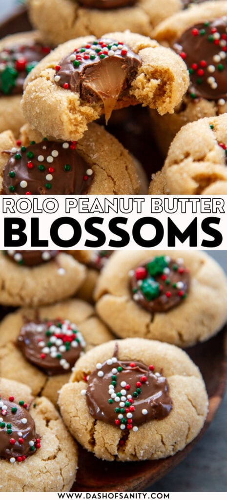 collage image of peanut butter blossoms with Rolos