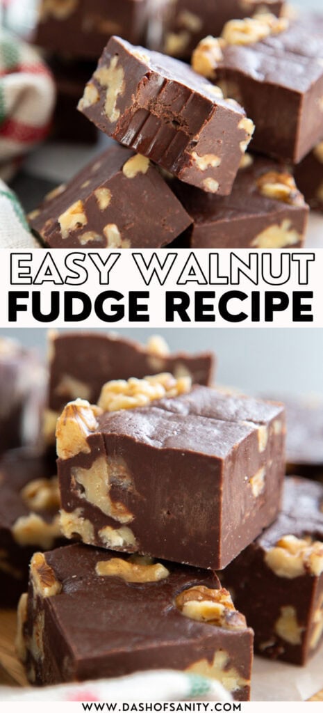 collage image of walnut fudge recipe with recipe title