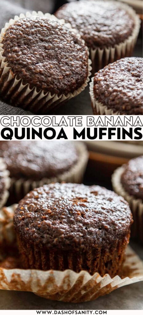 collage image of chocolate muffins with recipe title