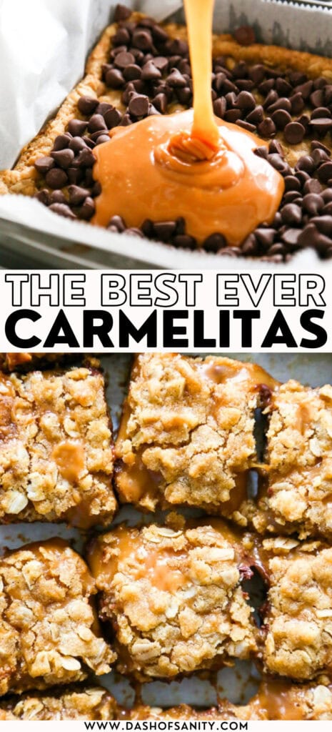 collage with recipe title of Carmelitas