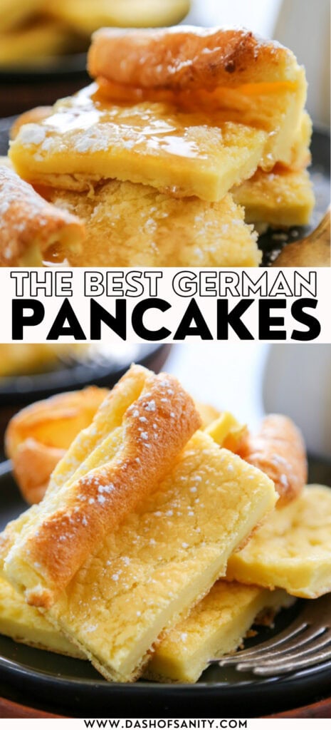 collage image with recipe title and german pancakes