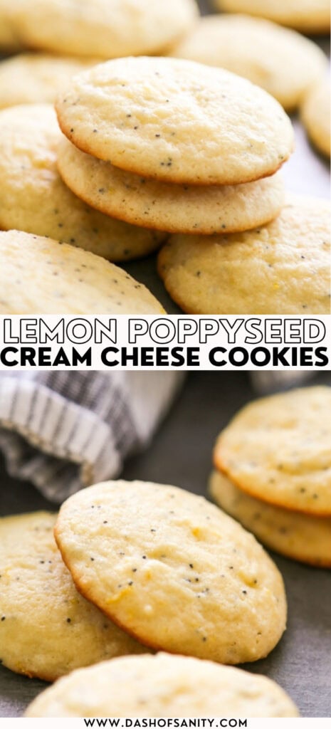 collage image of lemon poppyseed cookies made with cream cheese