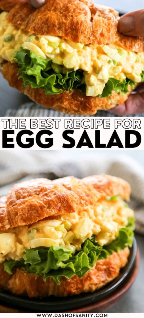 collage image of egg salad recipe with recipe title