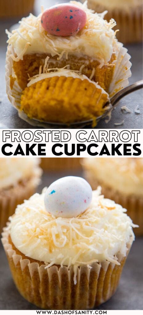 collage image of carrot cake cupcakes with recipe title
