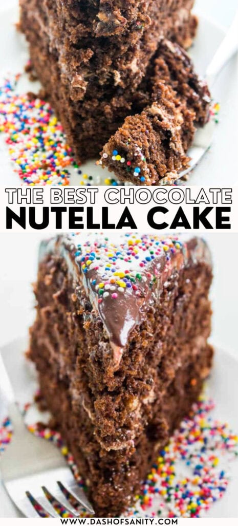 collage image of chocolate nutella cake with recipe title