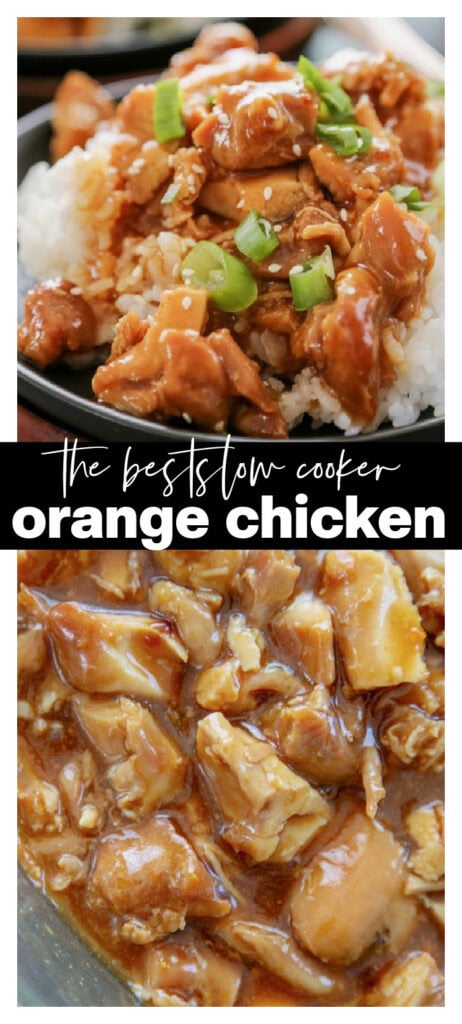 collage image orange chicken slow cooker