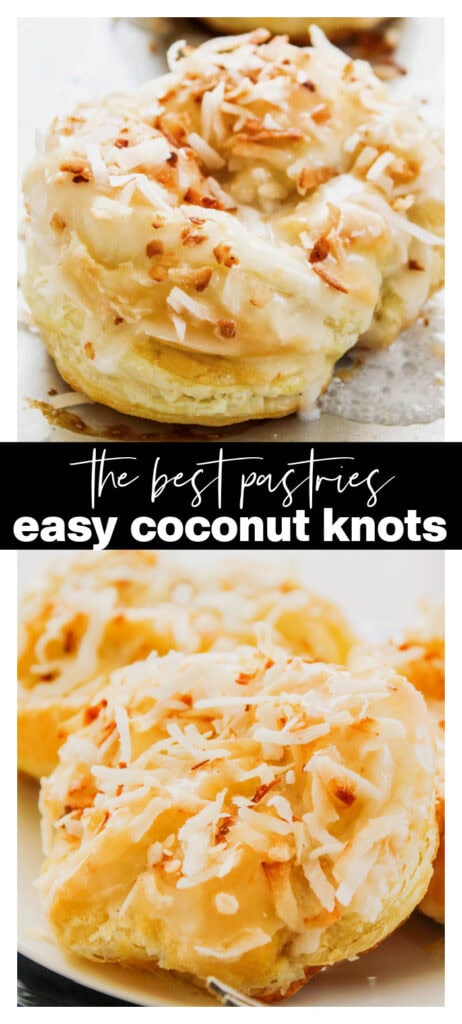 collage image of coconut knots with recipe title