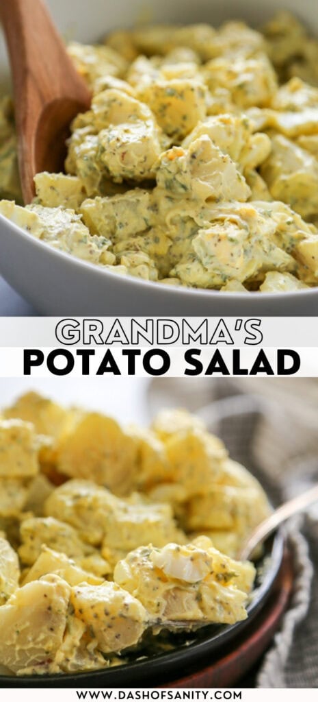 collage image of potato salad with recipe title