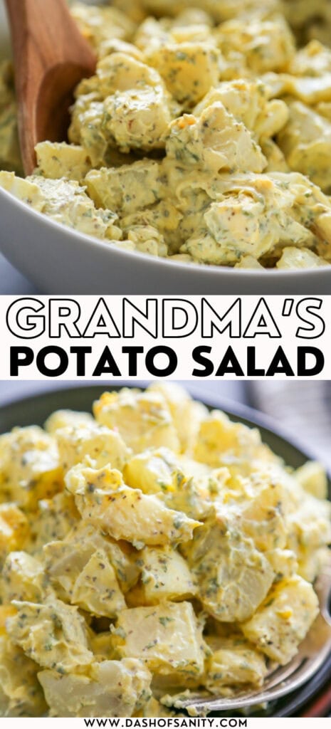 collage image of potato salad with recipe title