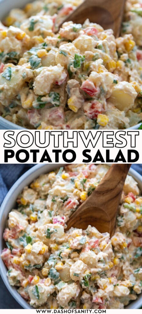 collage image of potato salad with recipe title