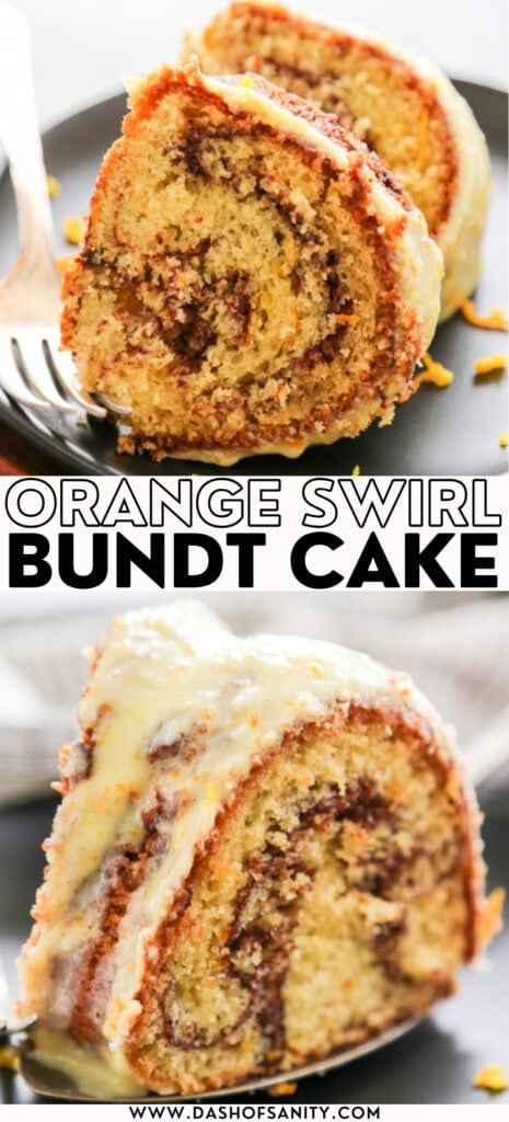 collage image of orange swirl cake with recipe title