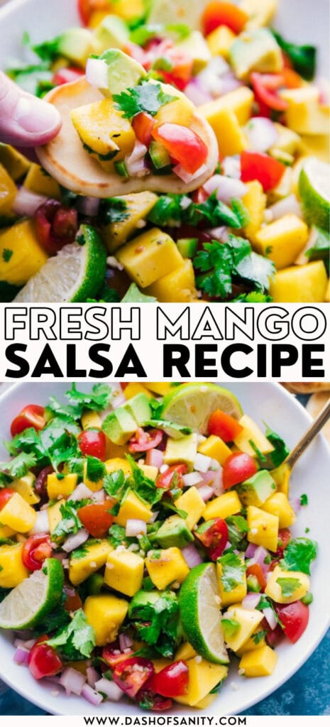 collage image of mango salsa with recipe title