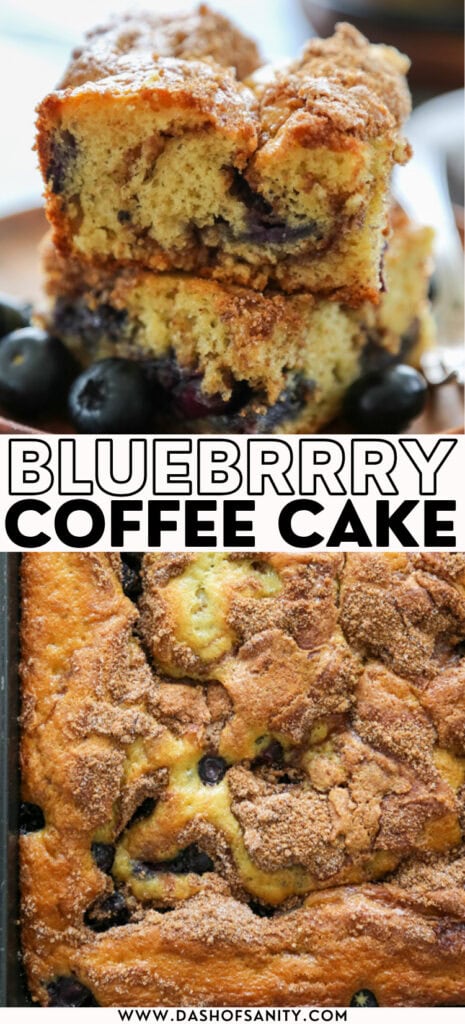 collage image of blueberry coffee cake recipe with recipe title