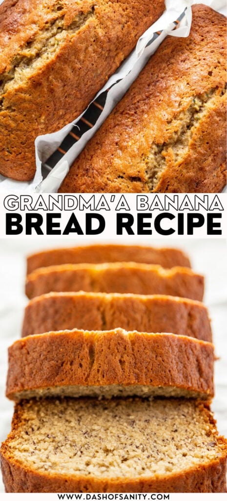 collage image of banana bread with recipe title