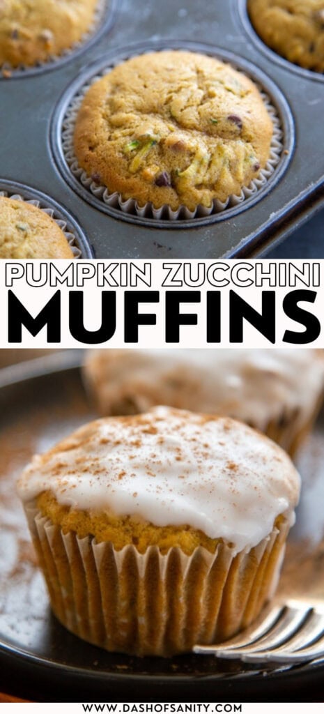 pumpkin zucchini muffins collage image with recipe title