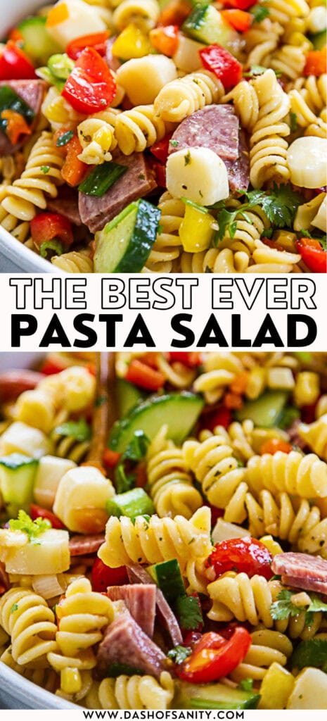 collage image for best ever pasta salad recipe with recipe title