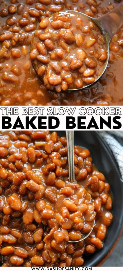 collage image for slow cooker baked beans with recipe title