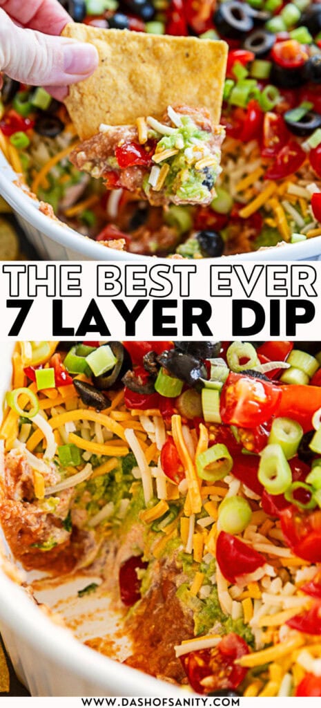collage image of 7 layer dip