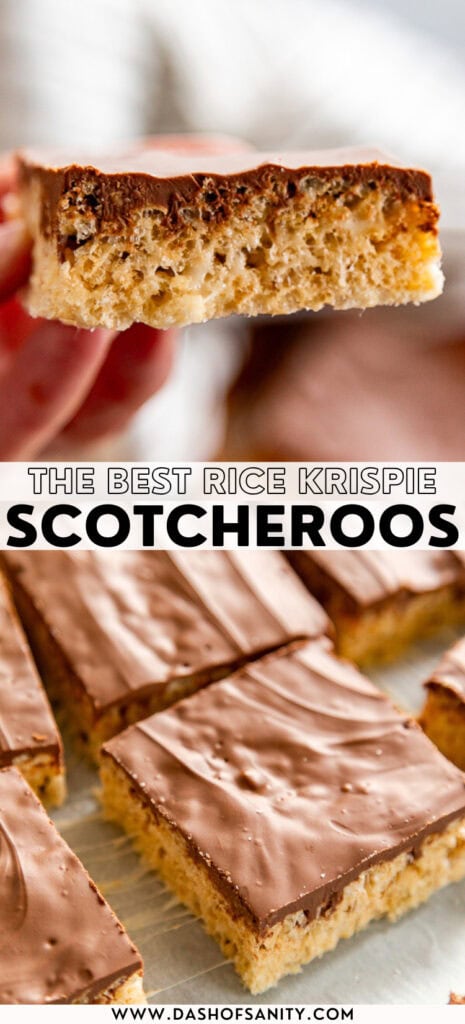 collage image of Scotcheroos Rice Krispies with recipe title