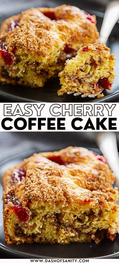 collage image with recipe title of cherry coffee cake