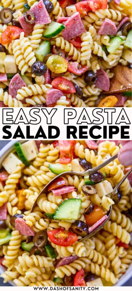 pasta salad with recipe title collage