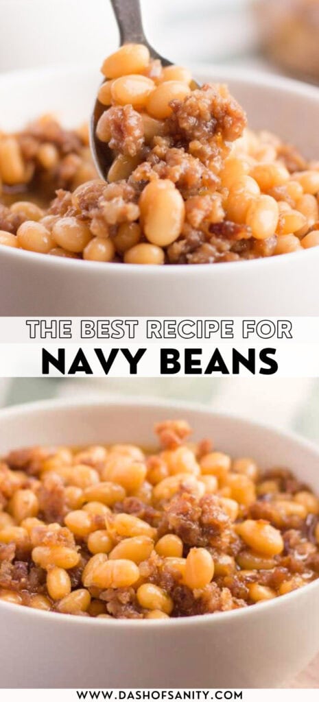collage image of navy beans with recipe title