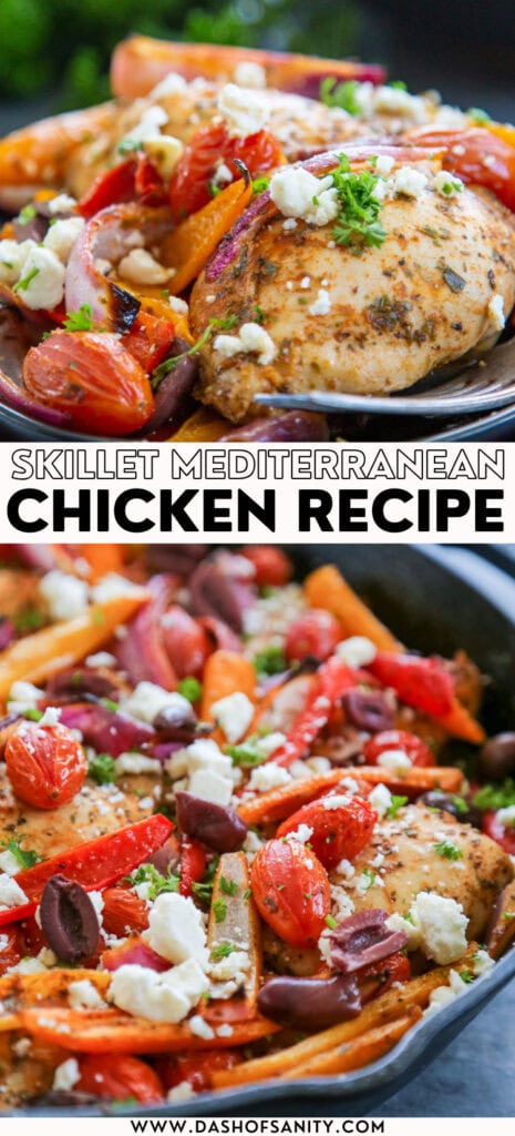 collage image Skillet Mediterranean Chicken with recipe title