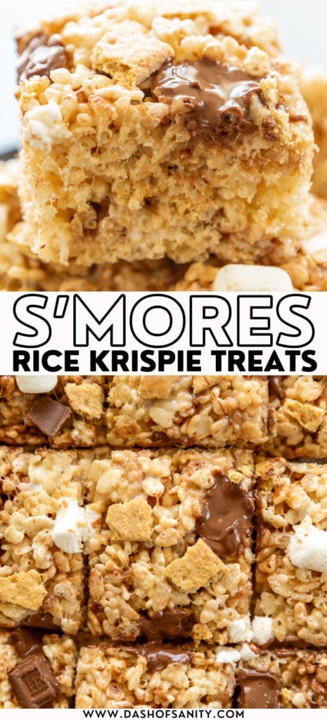 collage image of s'mores rice krispie treat with recipe title